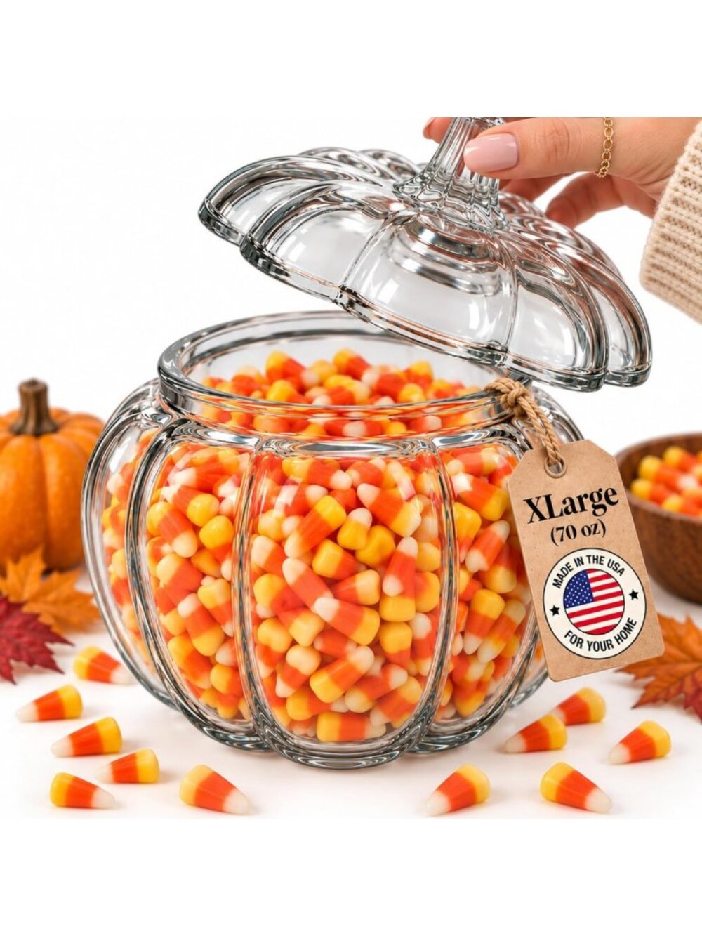 Large Glass Pumpkin Candy Jar with Lid - Perfect for Halloween Treats & Fall